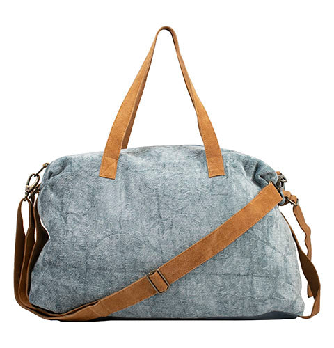 SCULLY: Blue Canvas and Saddle Blanket Duffel Bag