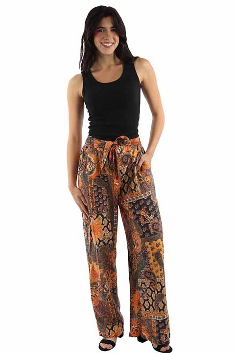 Scully- Women's Orange Paisley Palazzo Pants