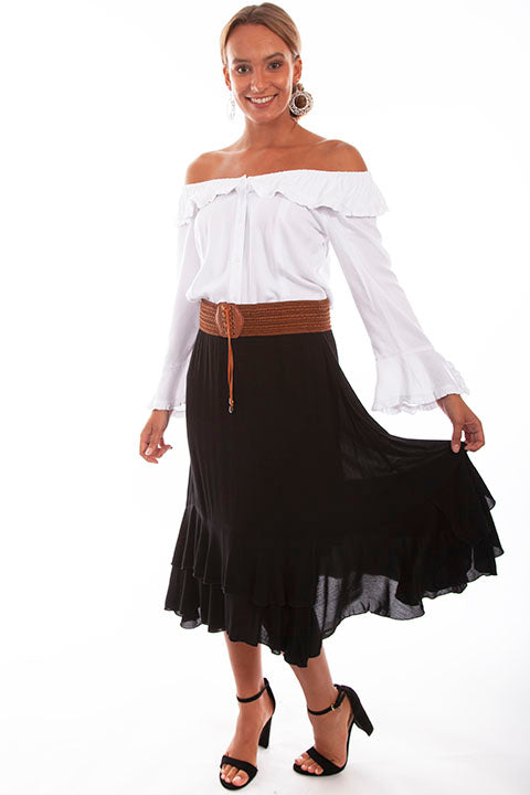 Cantina Midi Length Ruffle Skirt with Belt