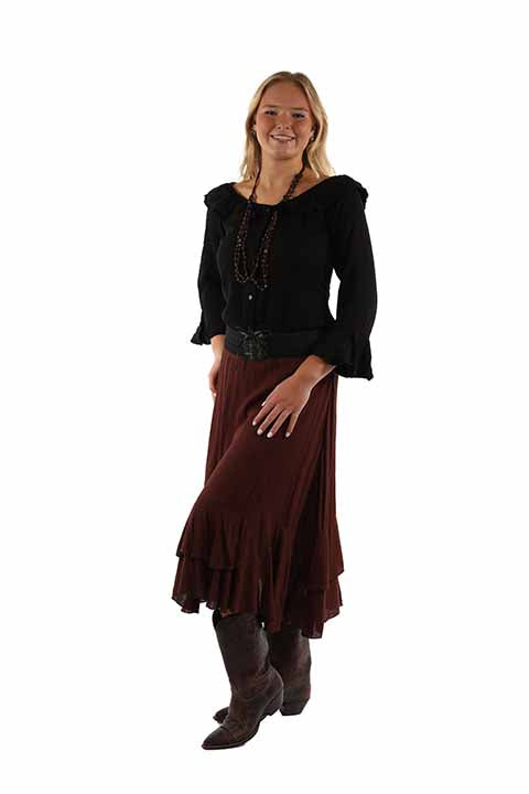 Cantina Midi Length Ruffle Skirt with Belt