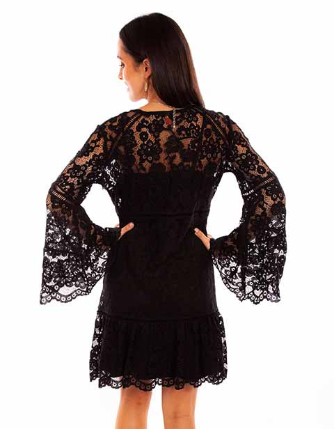 Scully-: Women's Full Lace Long Bell Sleeve Cocktail Dress