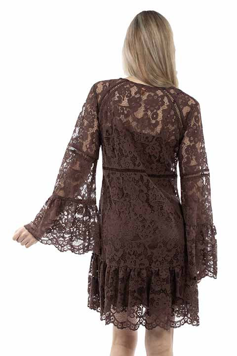Scully-: Women's Full Lace Long Bell Sleeve Cocktail Dress