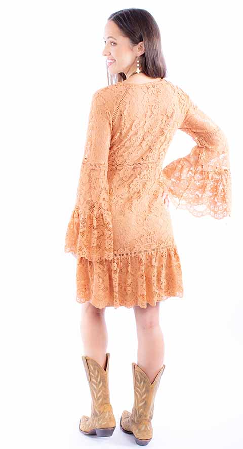 Scully-: Women's Full Lace Long Bell Sleeve Cocktail Dress