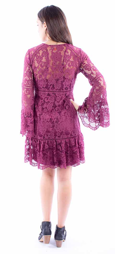 Scully-: Women's Full Lace Long Bell Sleeve Cocktail Dress