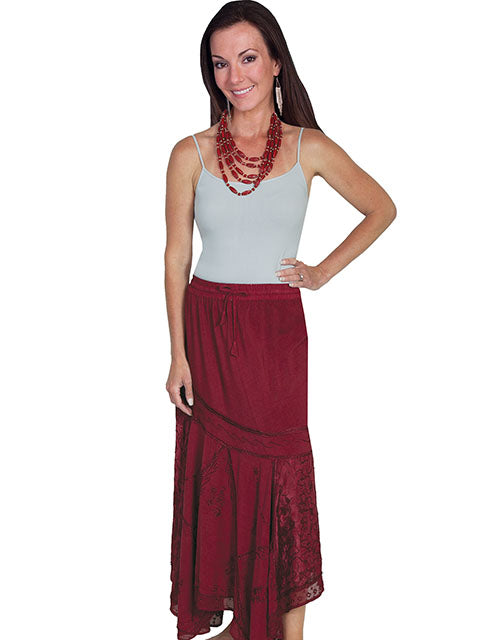 Scully- Women's Long Lace Floral Work Skirt with Elastic Waist