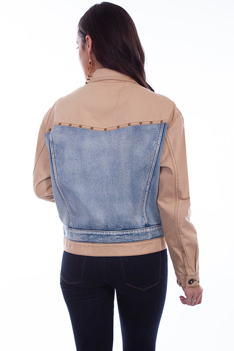 SCULLY: Two-Toned Denim and Light Leather Jacket