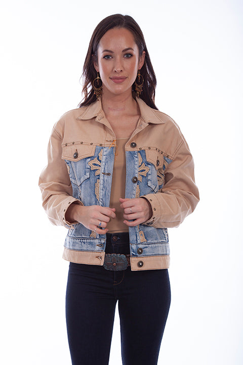 SCULLY: Two-Toned Denim and Light Leather Jacket