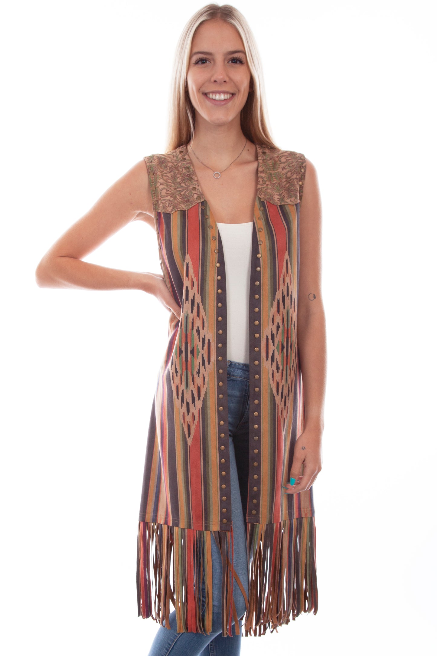 MICROFIBER LONG SERAPE PRINT VEST