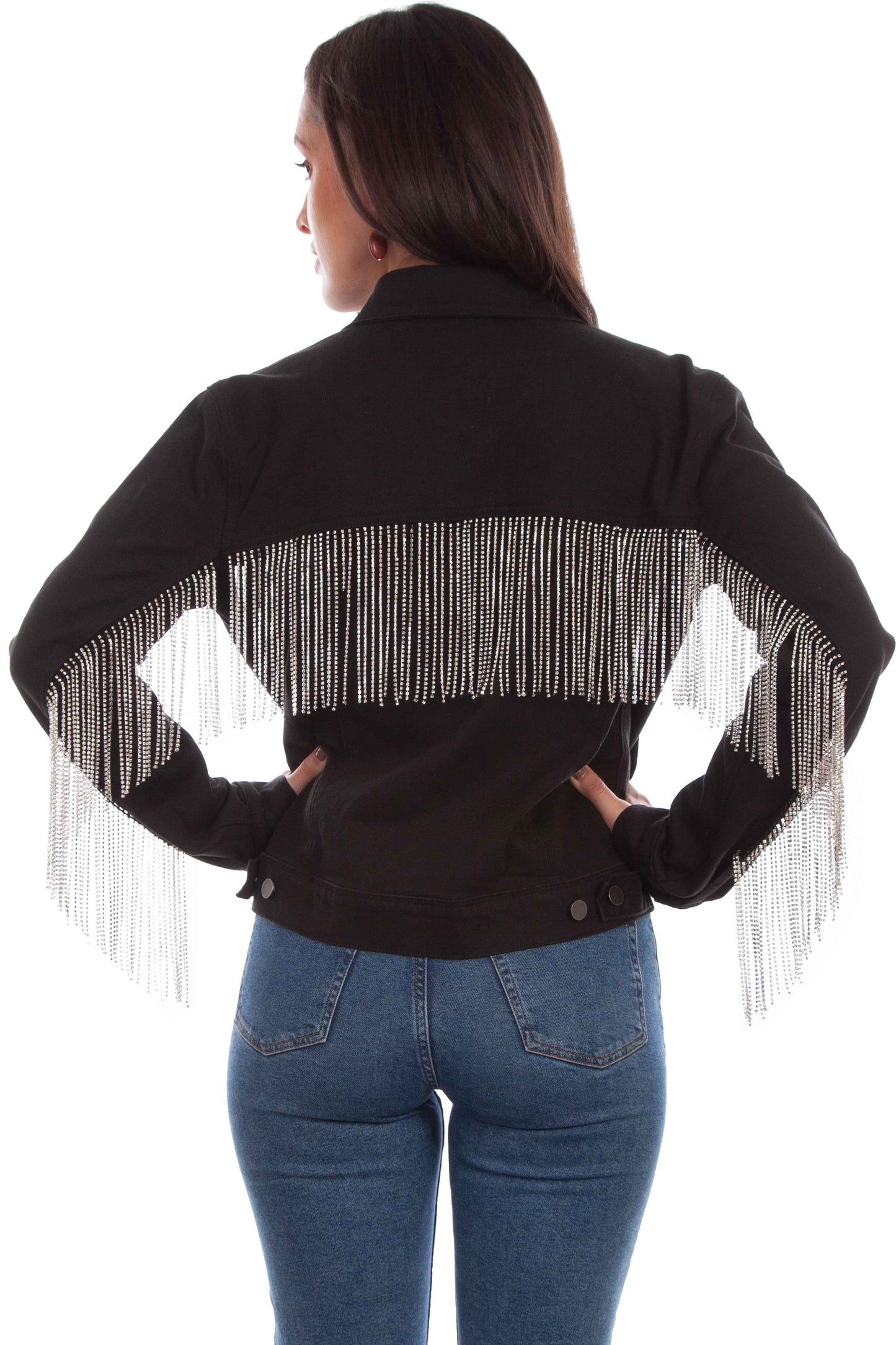 DENIM JACKET W/RHINESTONE FRINGE