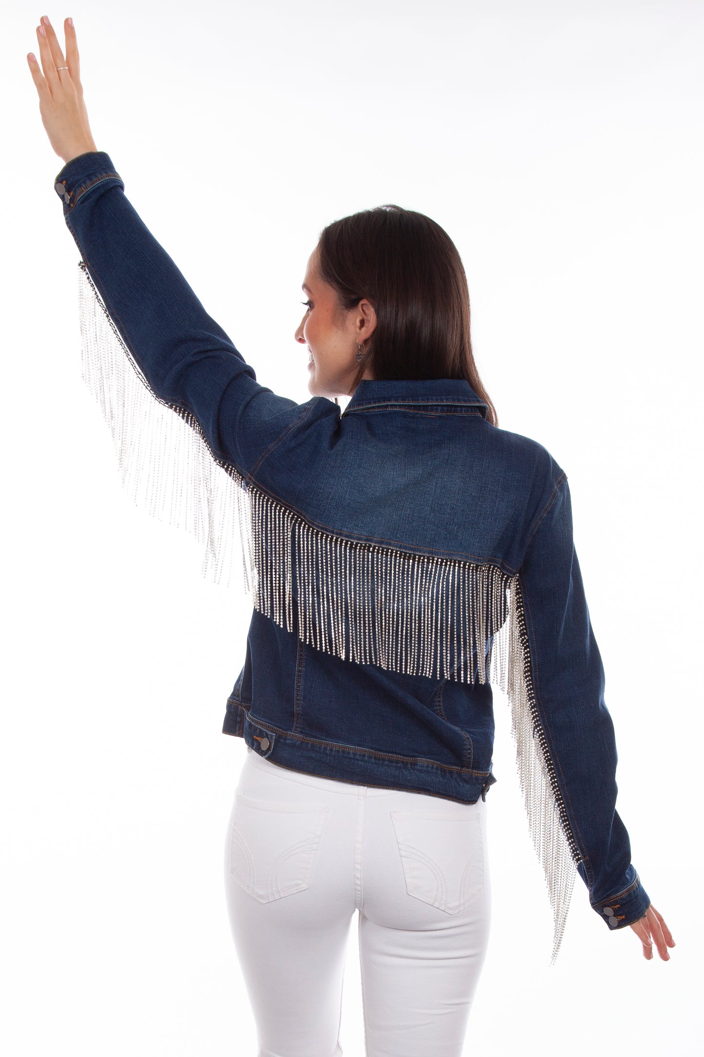 DENIM JACKET W/RHINESTONE FRINGE