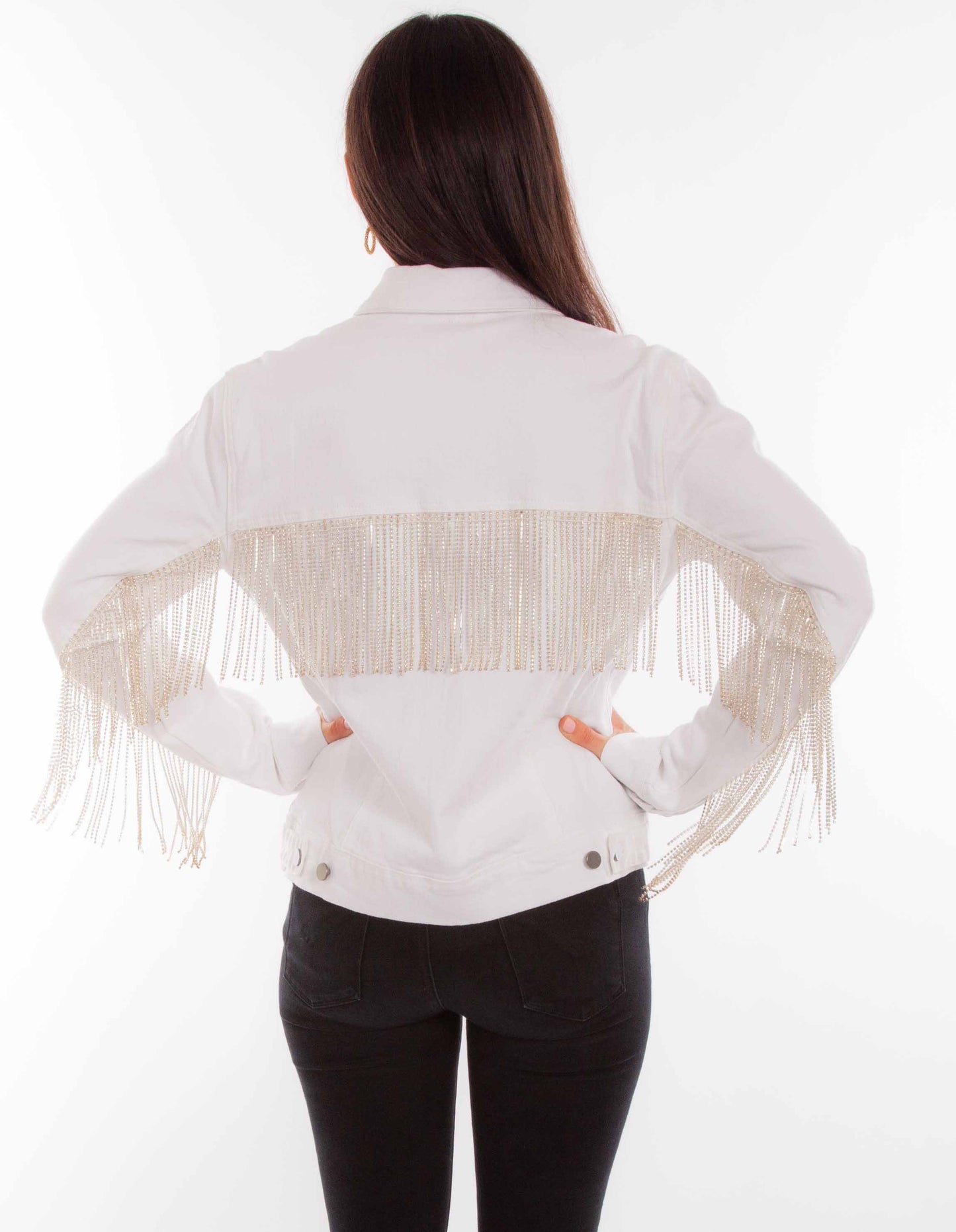 DENIM JACKET W/RHINESTONE FRINGE