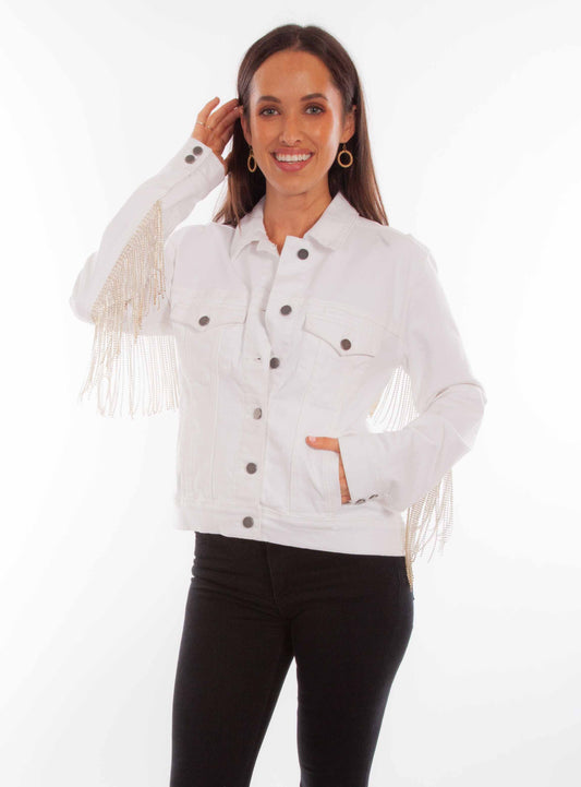 DENIM JACKET W/RHINESTONE FRINGE