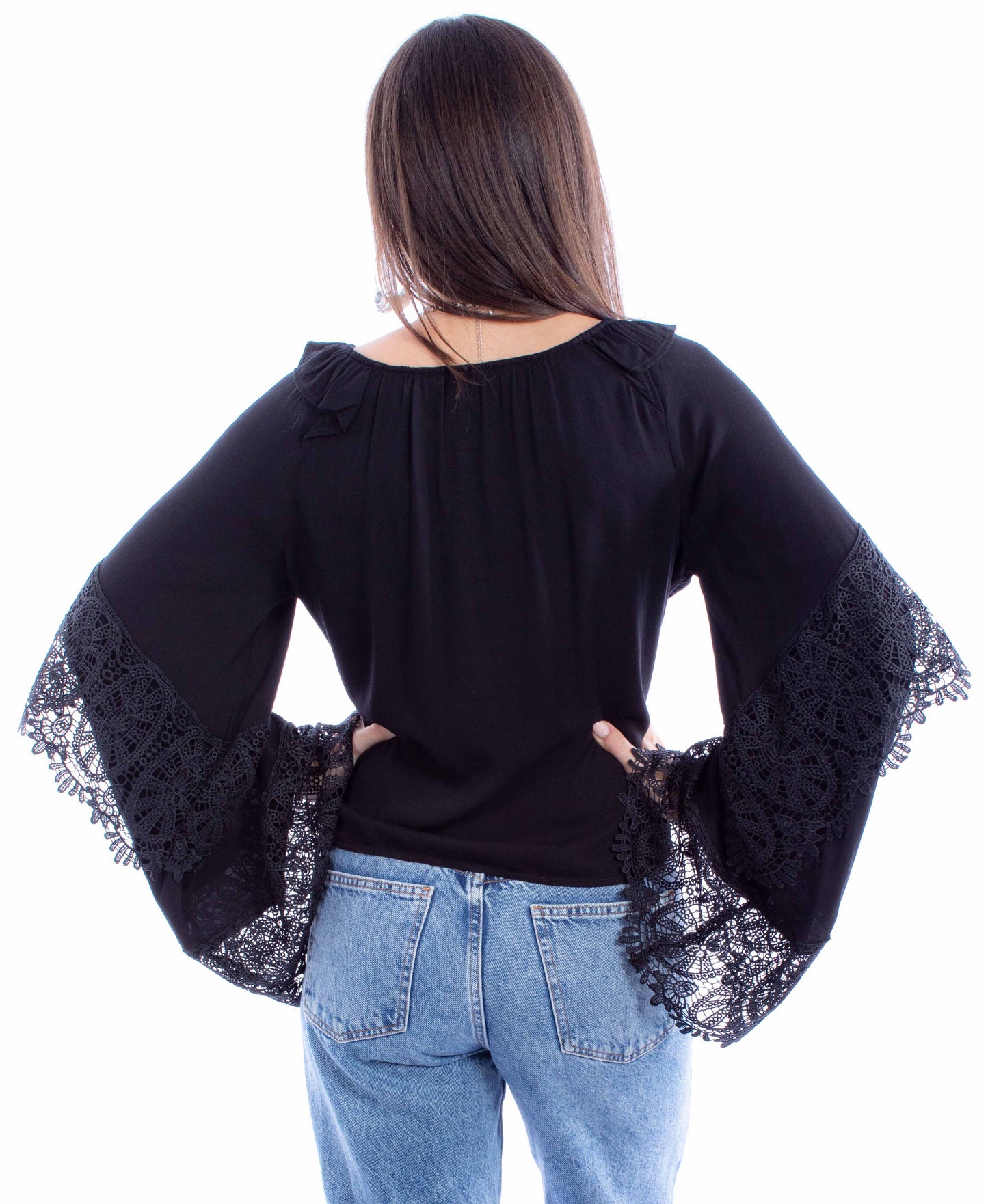 SCULLY CROCHET BELL SLEEVE TOP - Black, Champagne or Russet