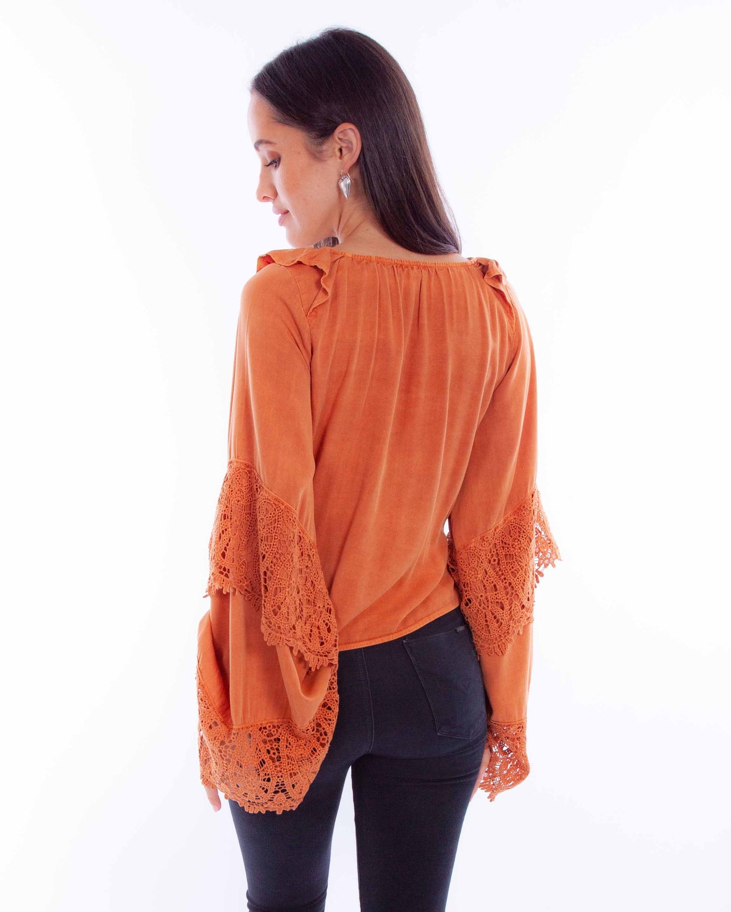 SCULLY CROCHET BELL SLEEVE TOP - Black, Champagne or Russet