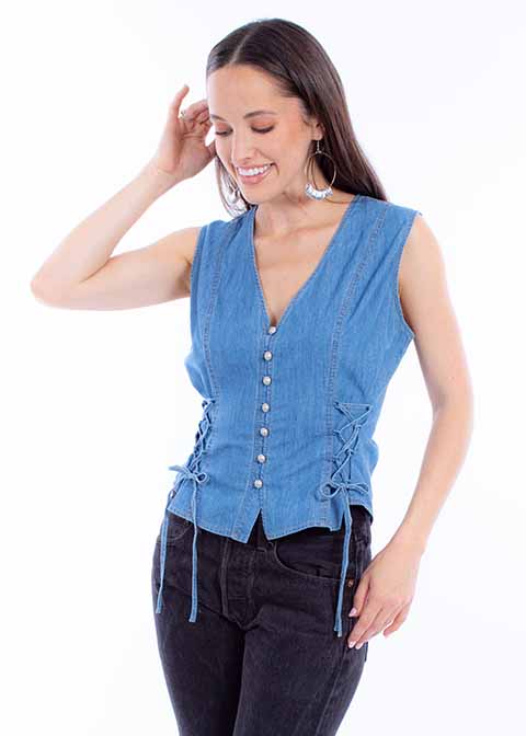 SCULLY: Women's Lace Tie Denim Vest