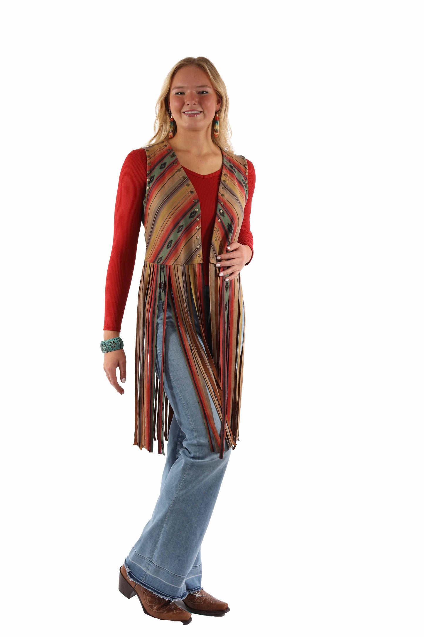 SHORT SERAPE VEST W/LONG FRINGE