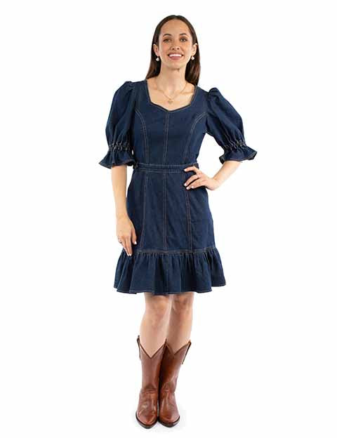 SCULLY: Women's Denim Puff Sleeve Party Dress