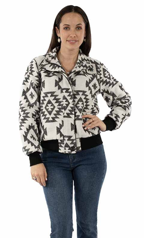 SCULLY: Black and White Aztec Baseball Jacket