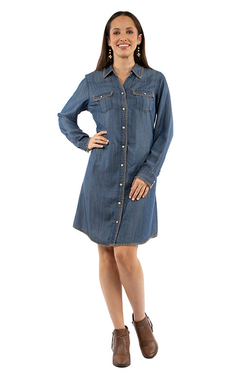 SCULLY: Women's Whipstitch Detail Button Down Dress
