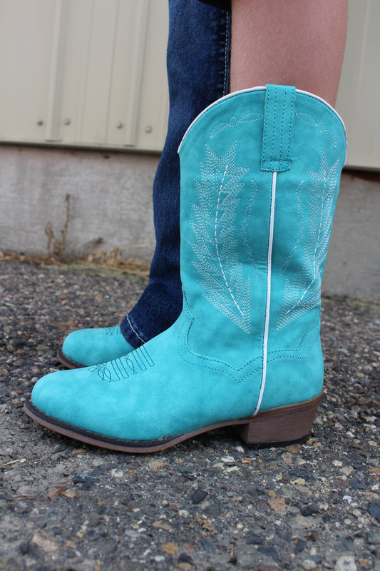 Roper Kids Girls Turquoise Faux Leather Taylor 9In Cowboy Boots