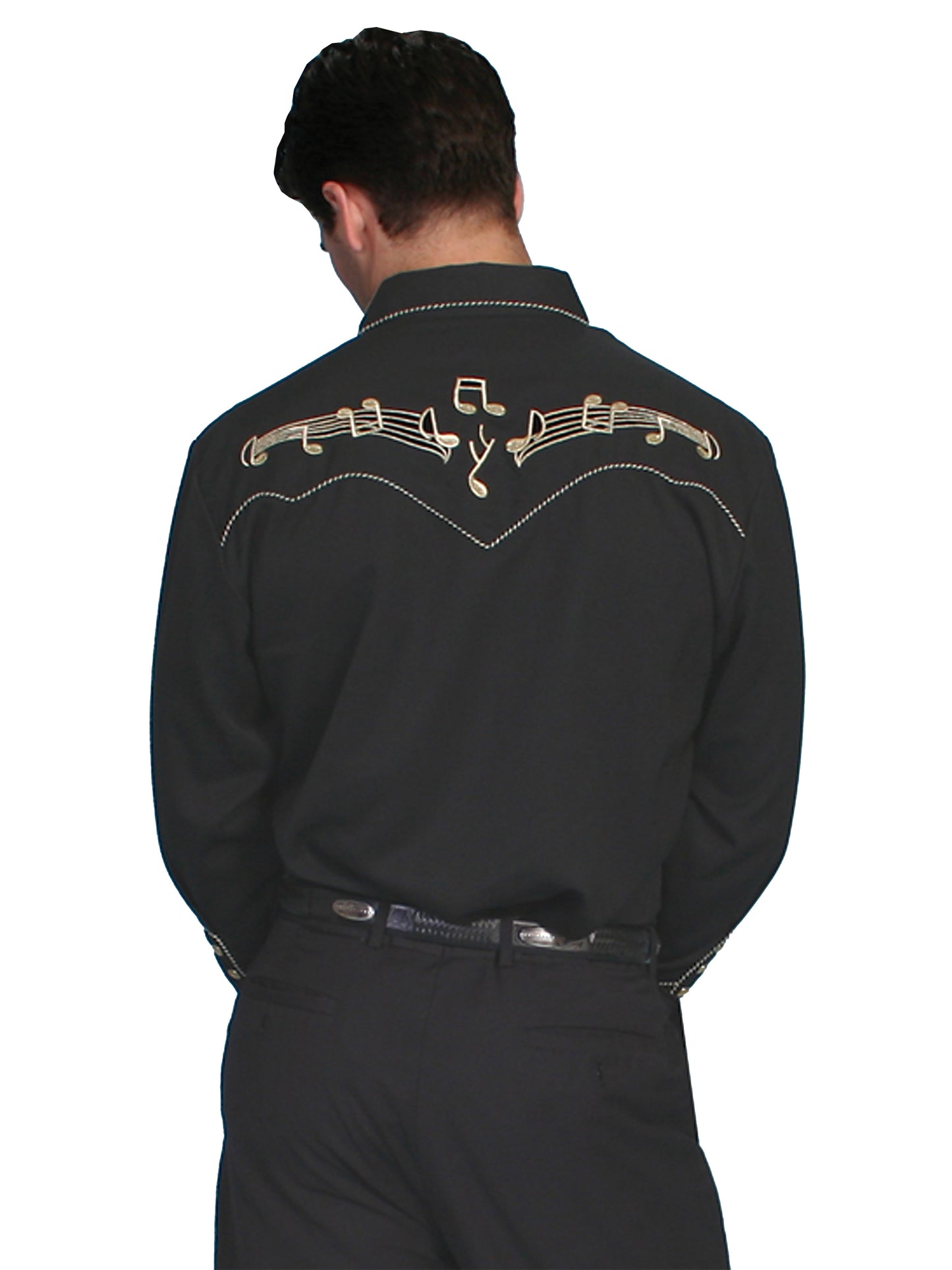 SCULLY GOLD EMBROIDERY NOTES SHIRT - Black