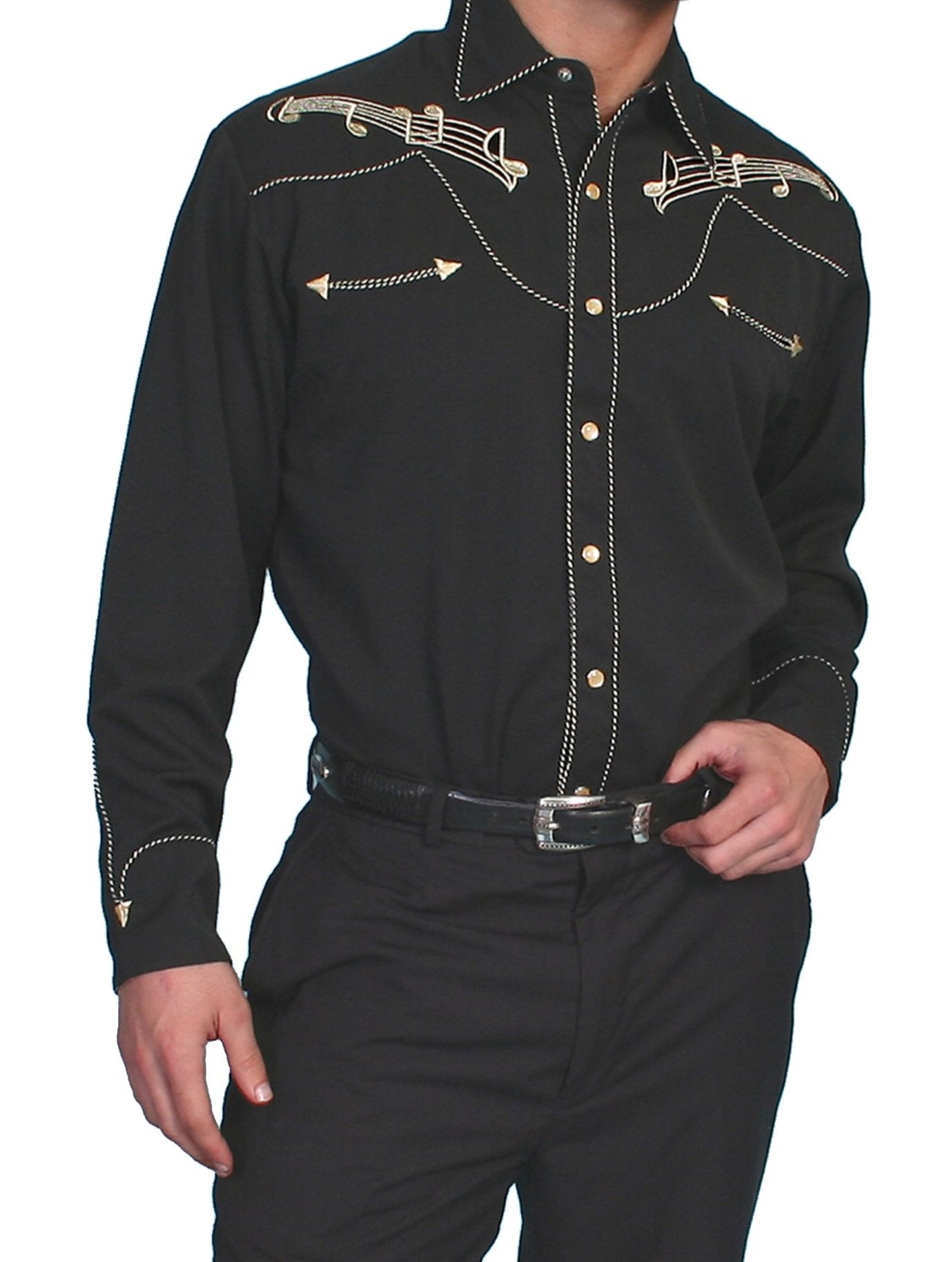 SCULLY GOLD EMBROIDERY NOTES SHIRT - Black