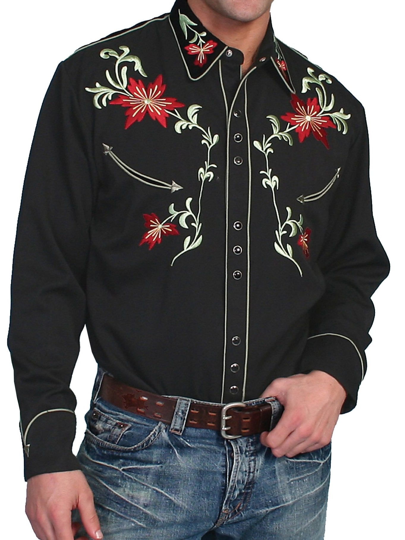 SCULLY FLORAL EMBROIDERY SHIRT - Black