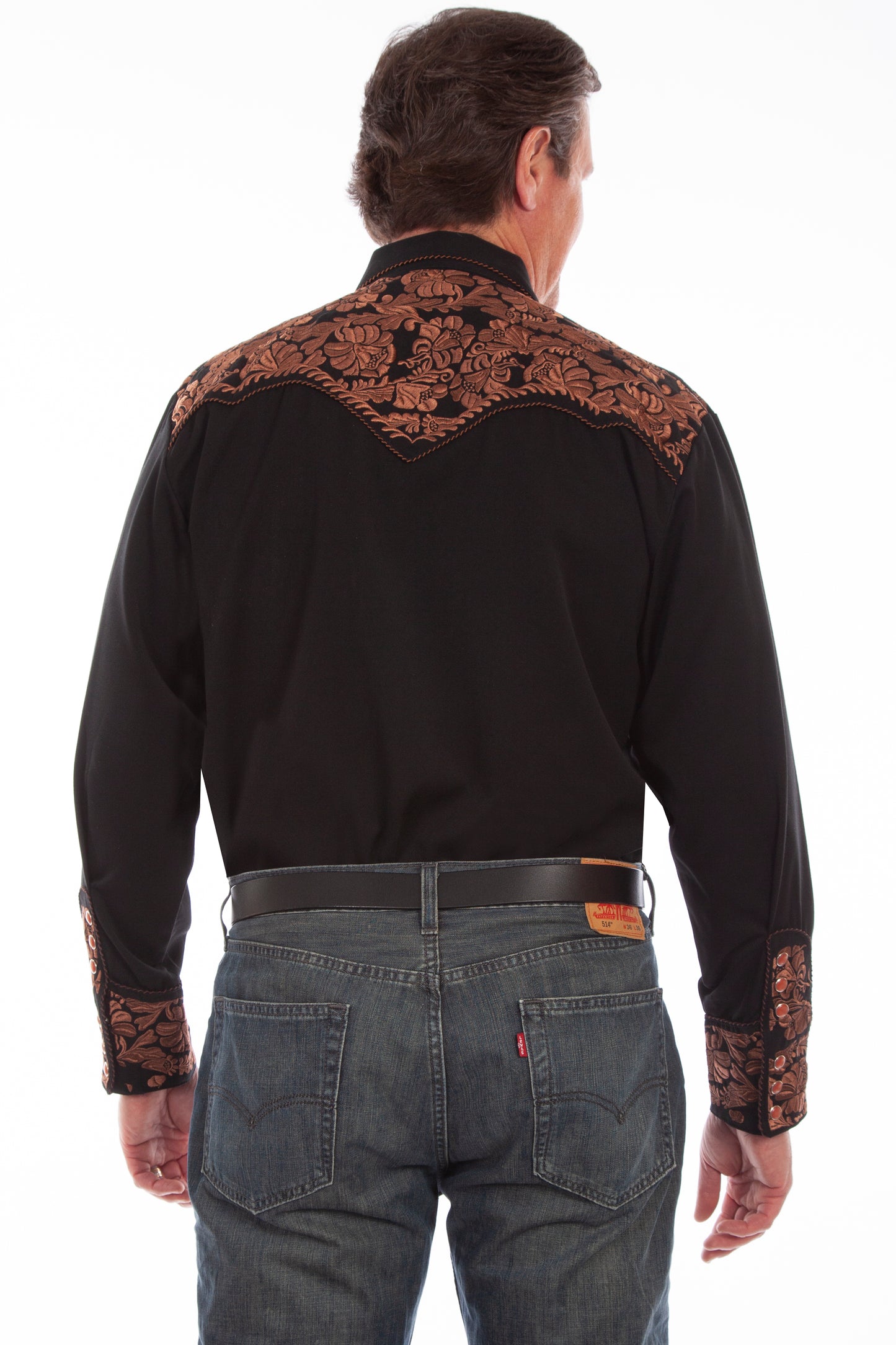 SCULLY FLORAL TOOLED EMBROIDERY SHIRT - Black