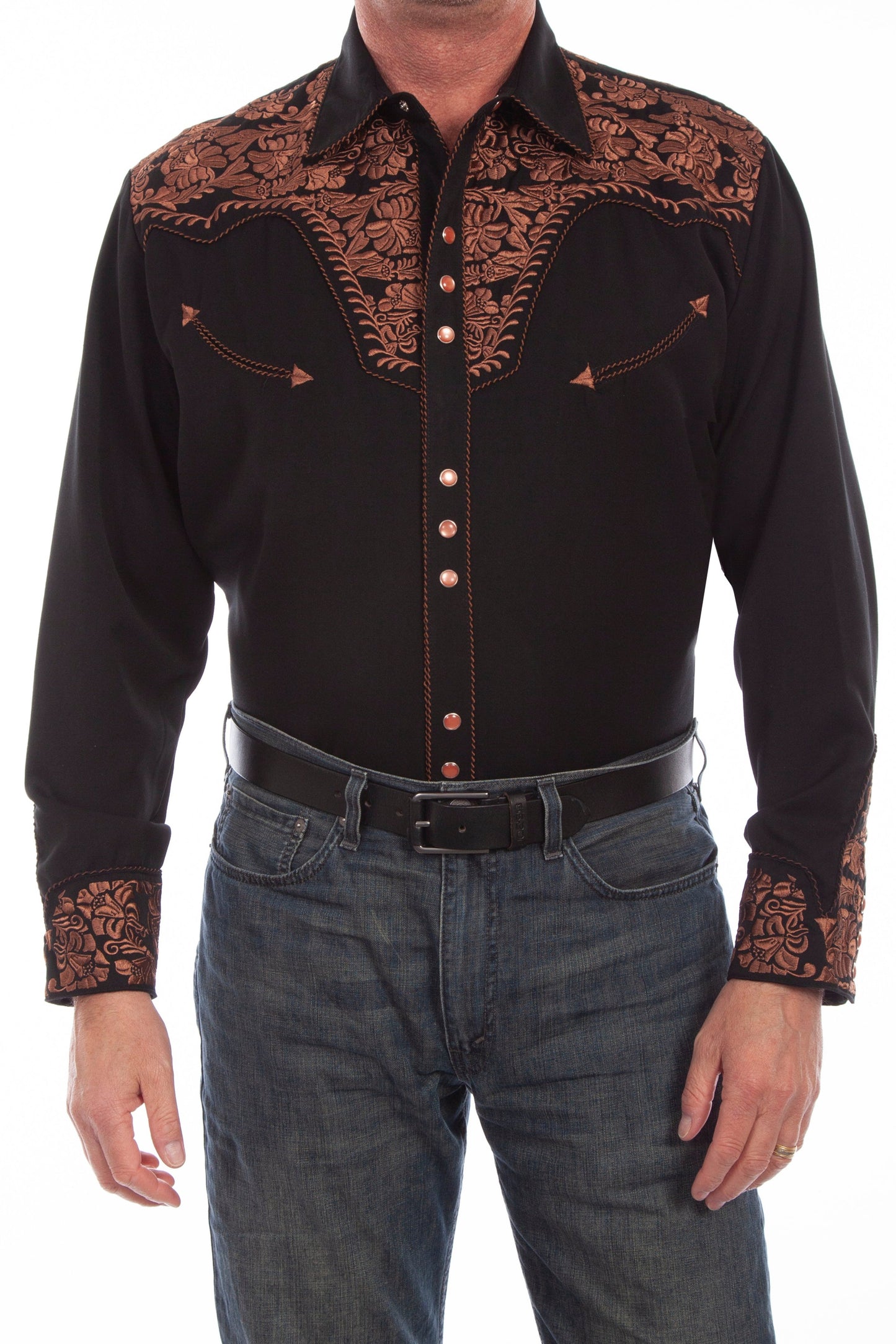 SCULLY FLORAL TOOLED EMBROIDERY SHIRT - Black