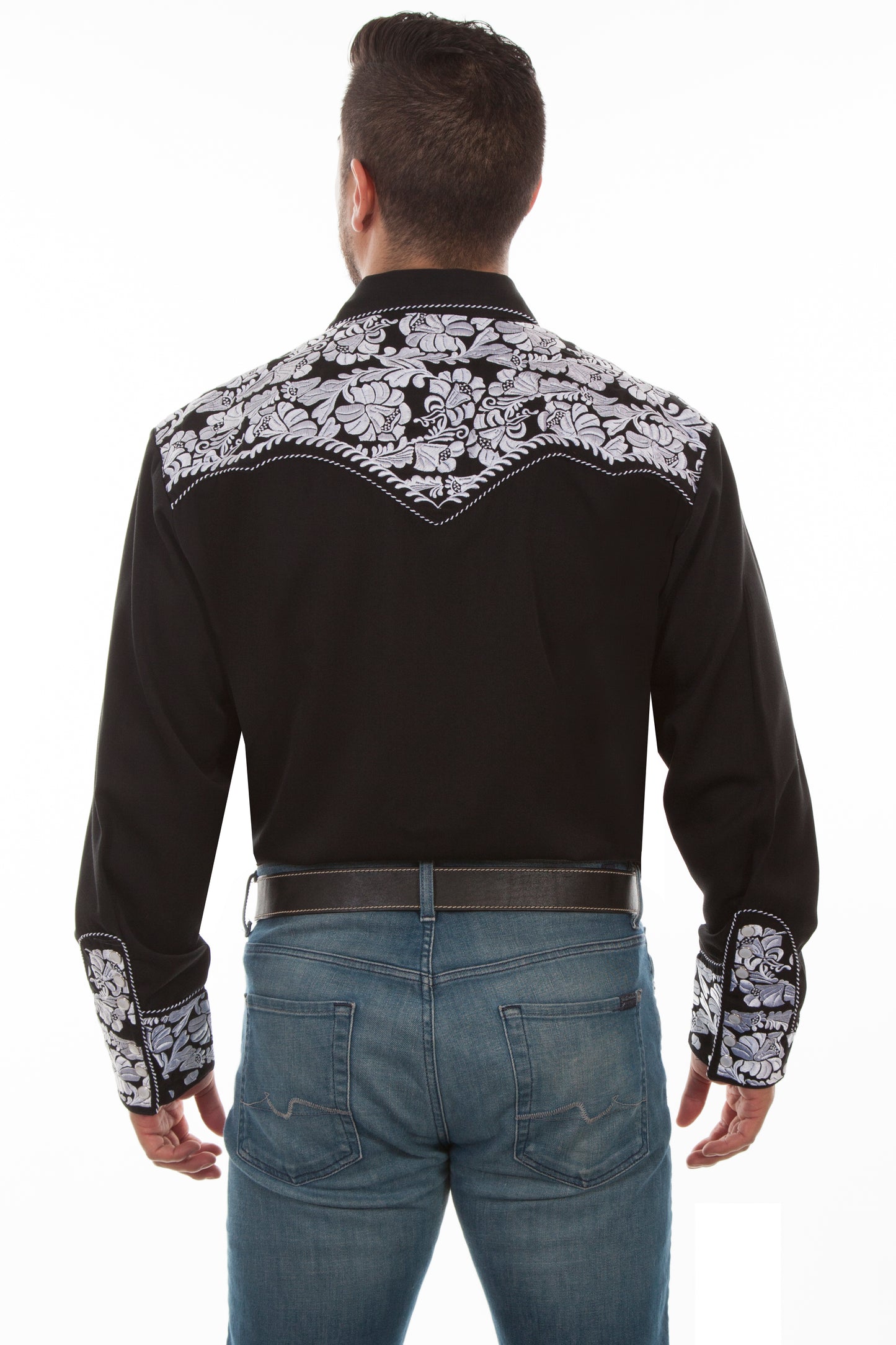 SCULLY FLORAL TOOLED EMBROIDERY SHIRT - White and Black