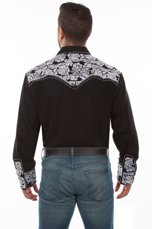 SCULLY FLORAL TOOLED EMBROIDERY SHIRT Black / White