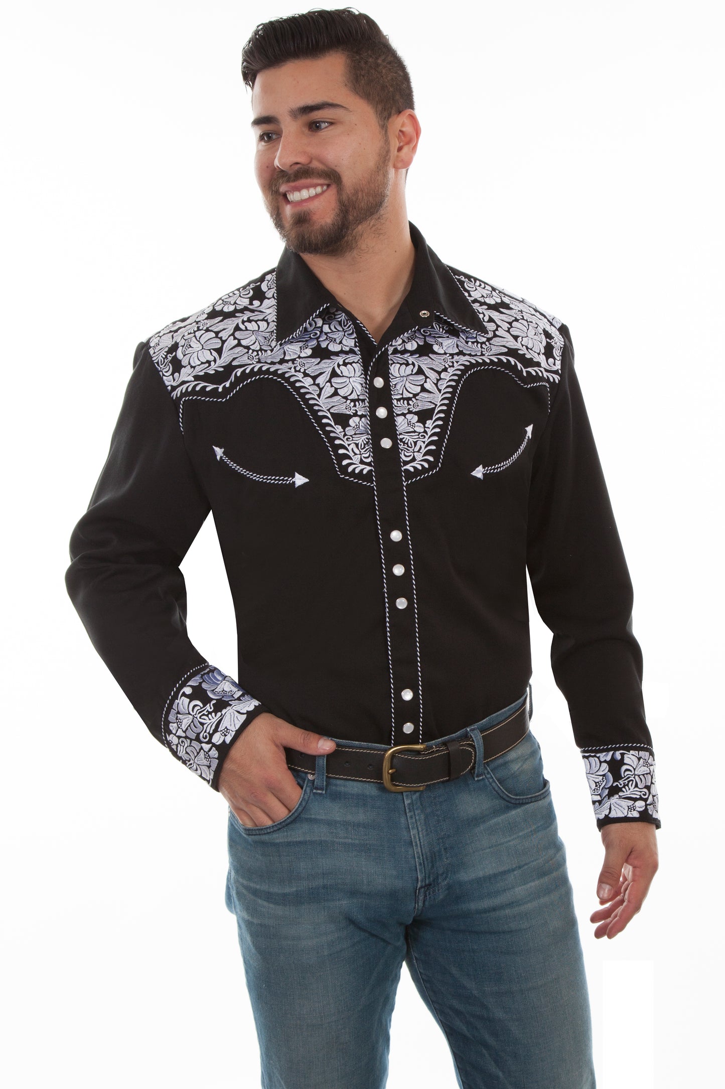 SCULLY FLORAL TOOLED EMBROIDERY SHIRT Black / White