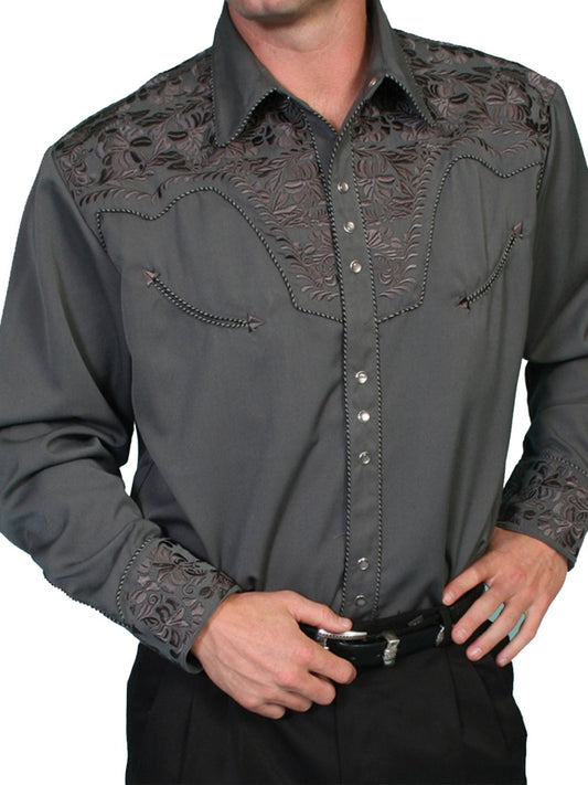 SCULLY FLORAL TOOLED EMBROIDERY SHIRT - Charcoal