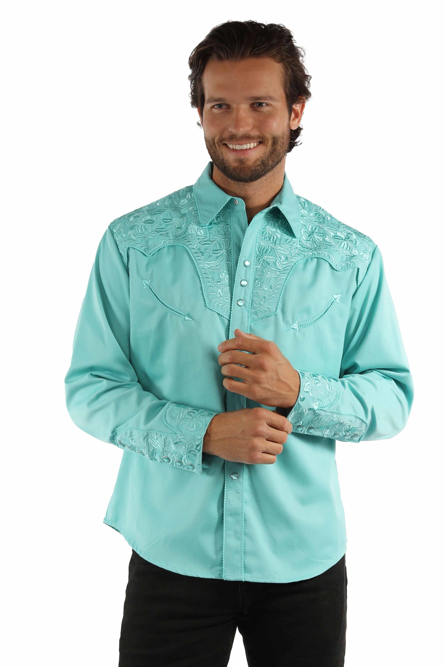 SCULLY FLORAL TOOLED EMBROIDERY SHIRT - Caribbean