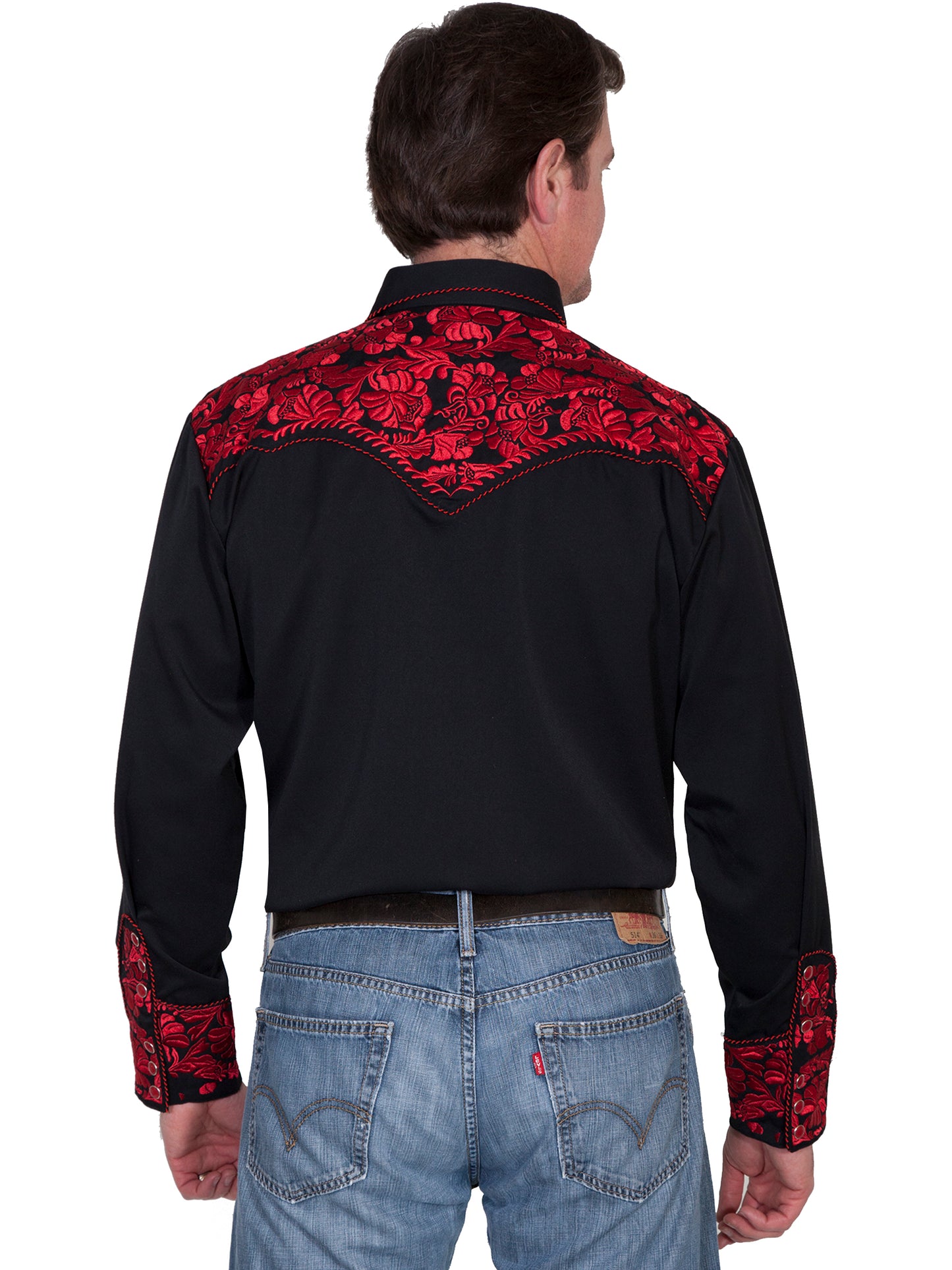 SCULLY FLORAL TOOLED EMBROIDERY SHIRT - Crimson