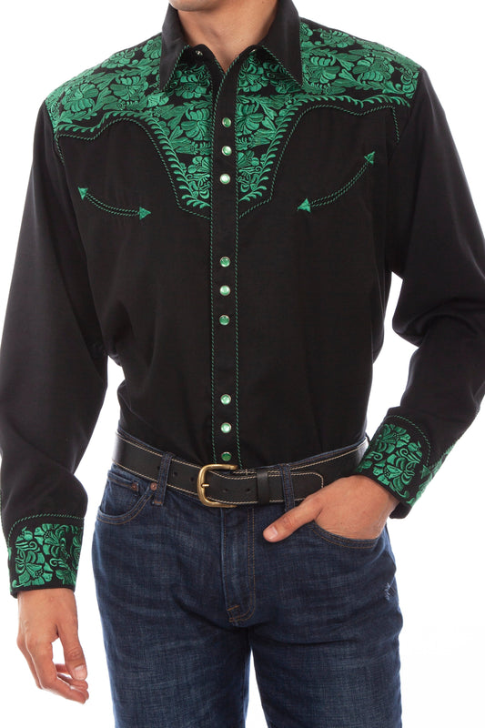 SCULLY FLORAL TOOLED EMBROIDERY SHIRT - Emerald