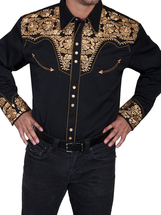 SCULLY FLORAL TOOLED EMBROIDERY SHIRT - Gold