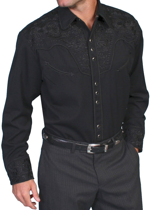 SCULLY FLORAL TOOLED EMBROIDERY SHIRT - Jet Black