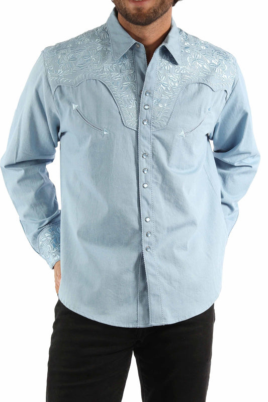 SCULLY FLORAL TOOLED EMBROIDERY SHIRT - Light Blue