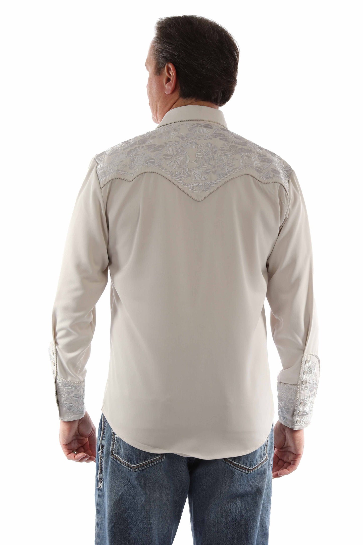 SCULLY FLORAL TOOLED EMBROIDERY SHIRT - Light Grey