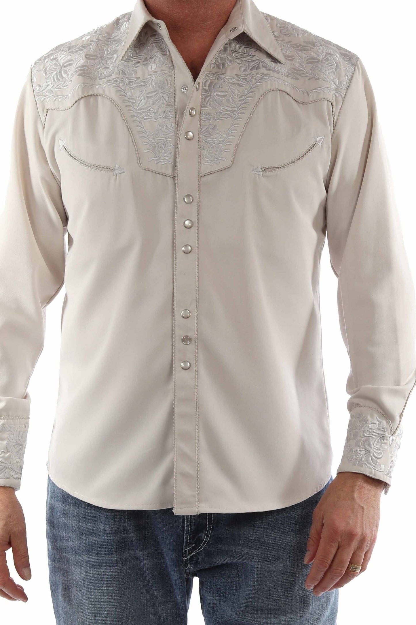 SCULLY FLORAL TOOLED EMBROIDERY SHIRT - Light Grey