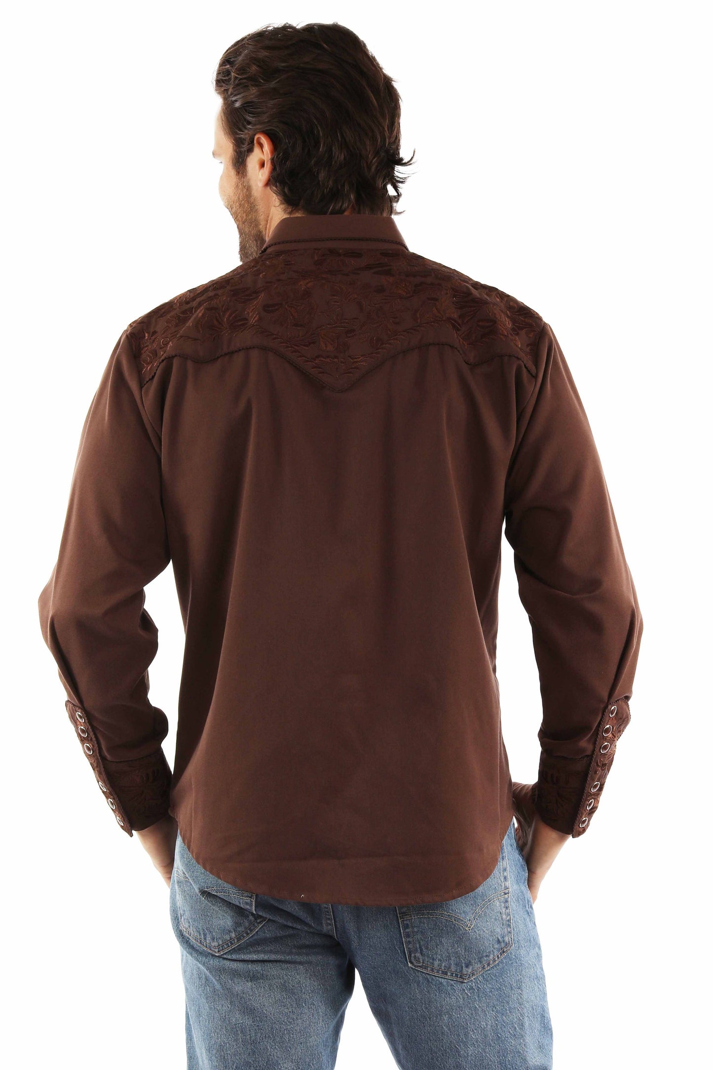 SCULLY FLORAL TOOLED EMBROIDERY SHIRT - Mocha