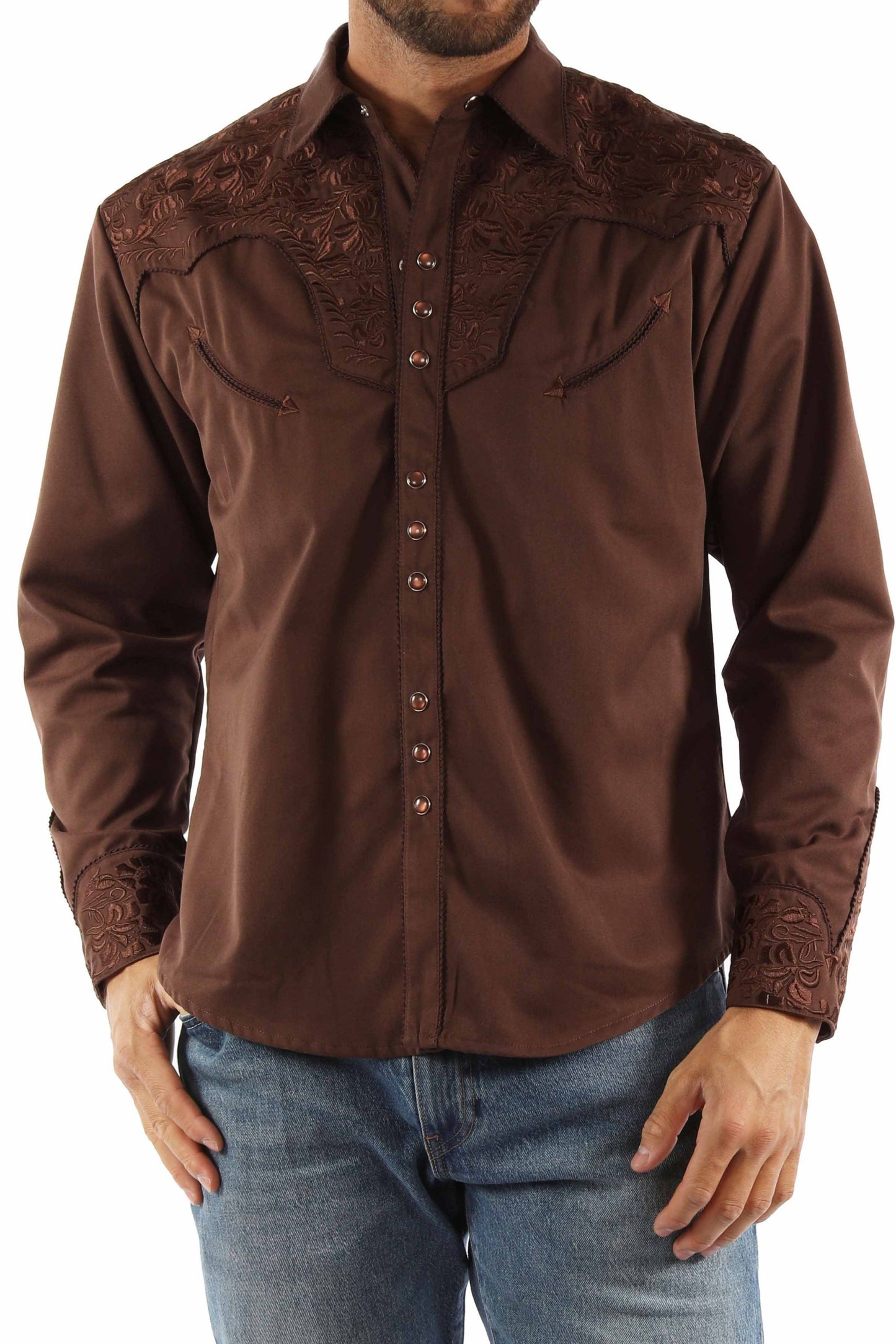 SCULLY FLORAL TOOLED EMBROIDERY SHIRT - Mocha