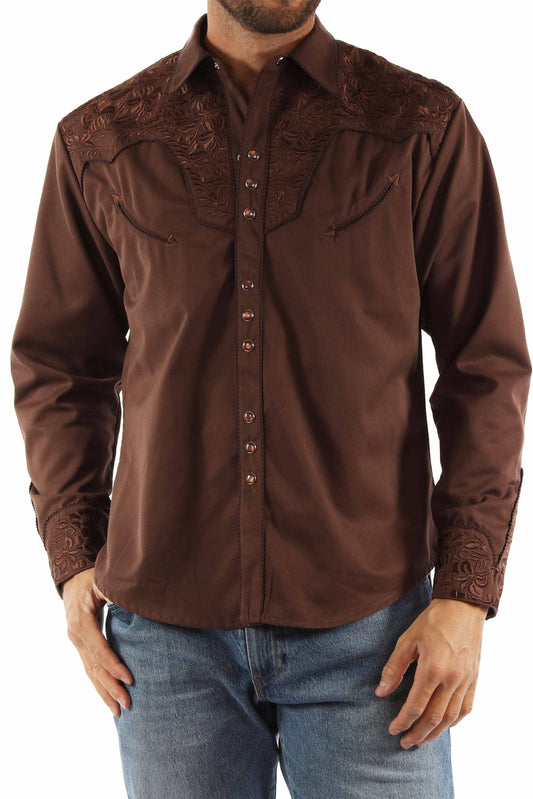 SCULLY FLORAL TOOLED EMBROIDERY SHIRT - Mocha