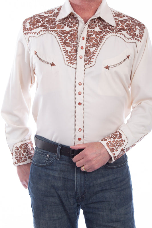 SCULLY FLORAL TOOLED EMBROIDERY SHIRT - Natural