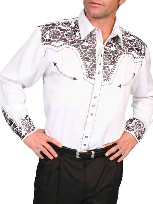 SCULLY FLORAL TOOLED EMBROIDERY SHIRT - Pewter