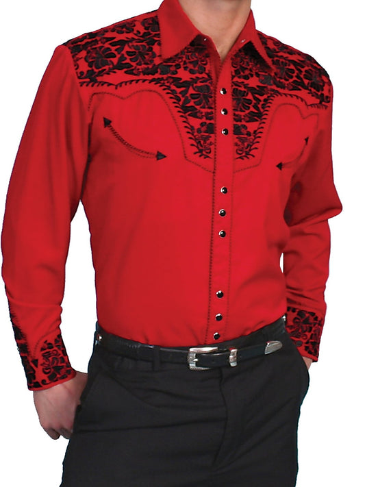 SCULLY FLORAL TOOLED EMBROIDERY SHIRT - Red