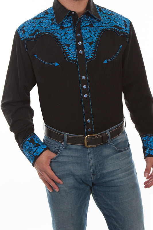 SCULLY FLORAL TOOLED EMBROIDERY SHIRT - Royal