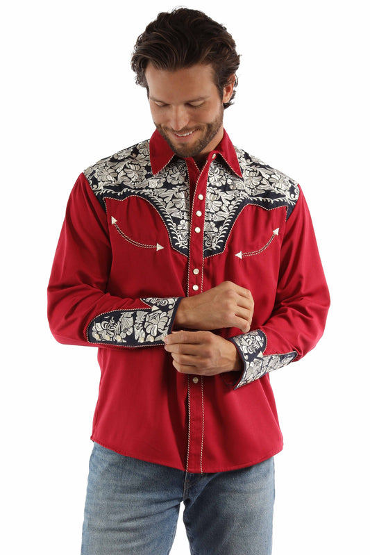 SCULLY FLORAL TOOLED EMBROIDERY SHIRT - Red, White and Blue