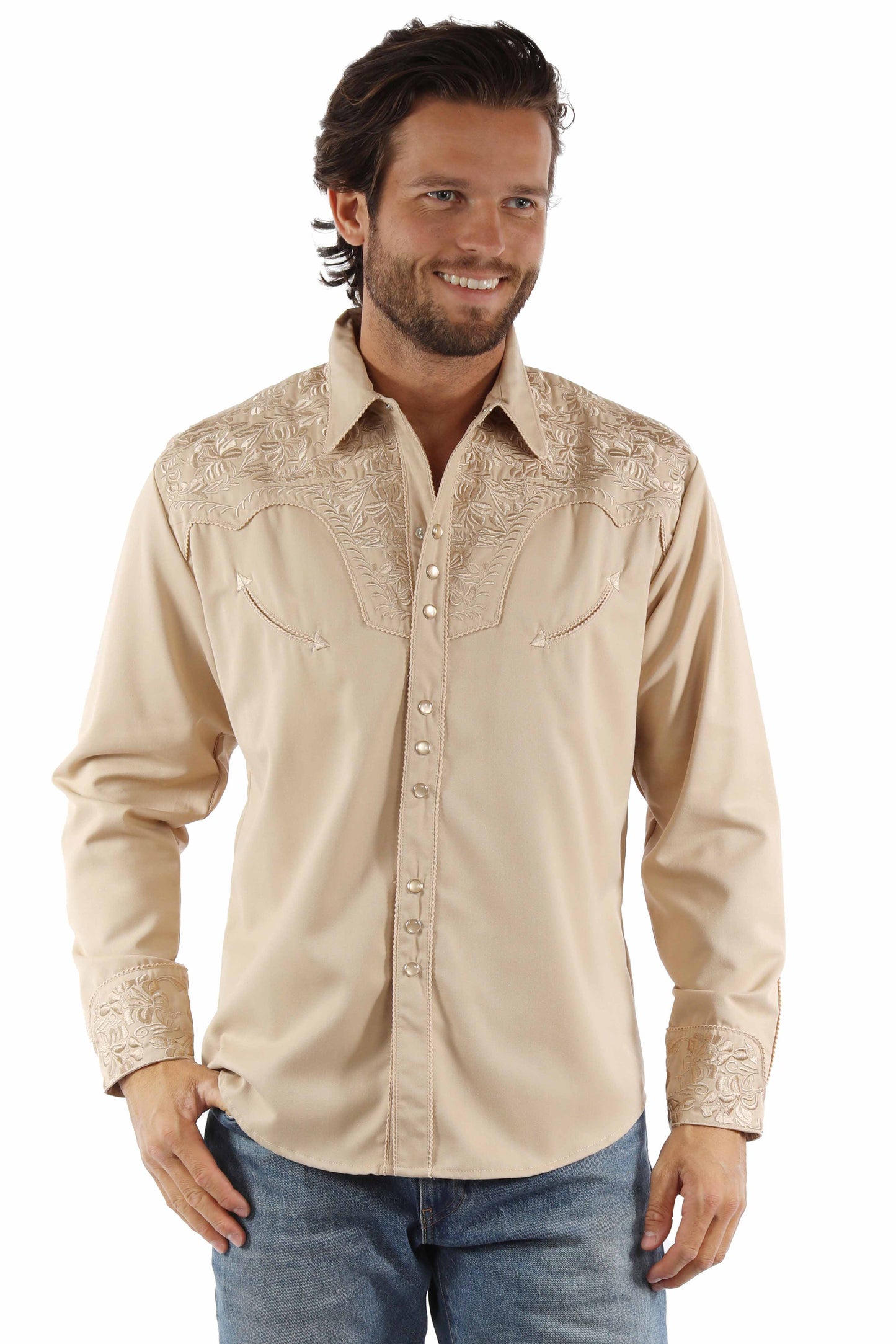 SCULLY FLORAL TOOLED EMBROIDERY SHIRT - Sand